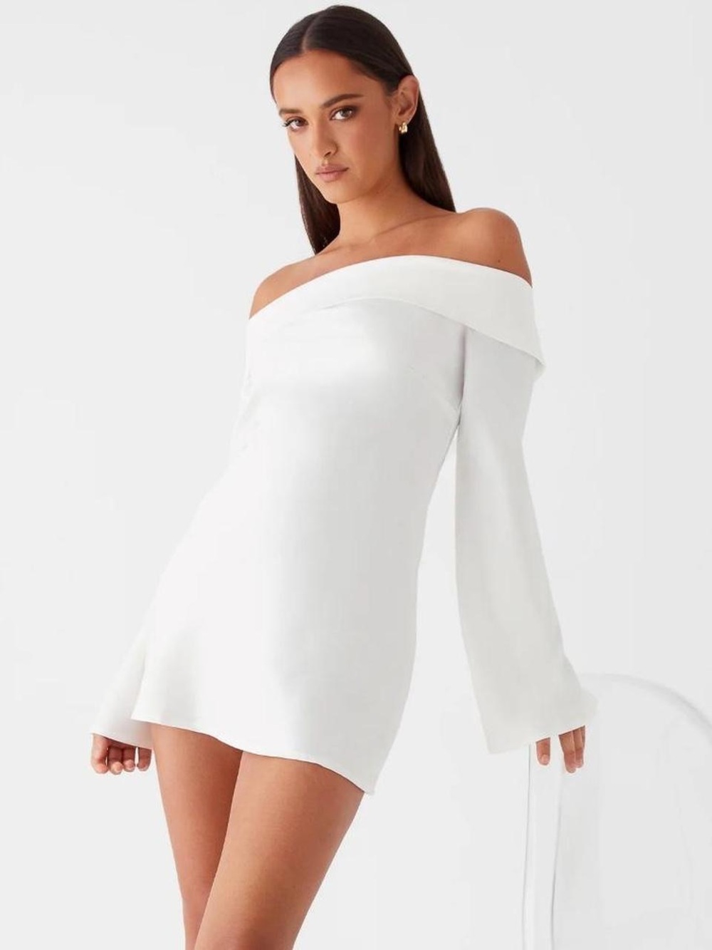 Peppermayo White Satin Long Sleeve Mini Dress